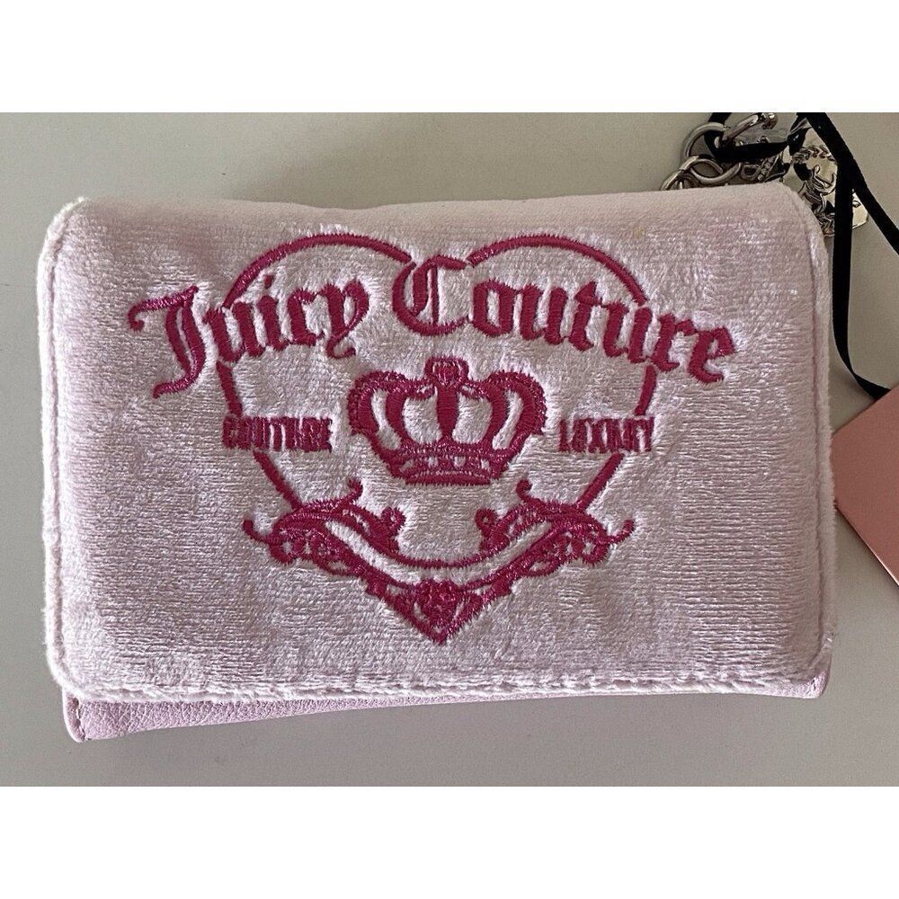 JUICY COUTURE GIRLIE ROYALTY Double Sided Trifold Wallet‎ Chiffon Pink NEW